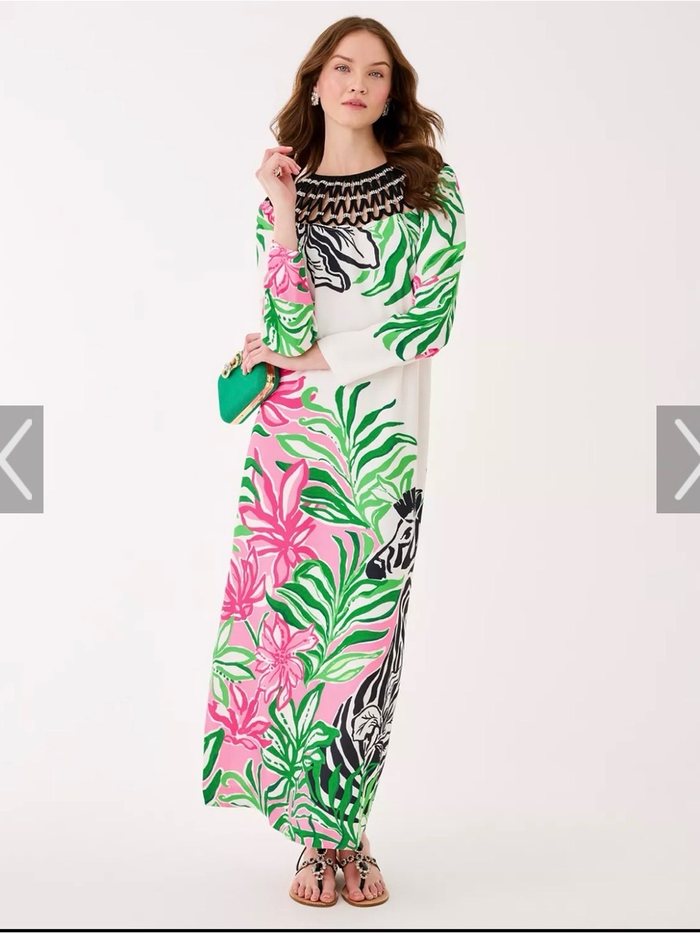 Lilly Pulitzer White, Green & Pink Floral Maxi Dress with Zebra Accent - Picture 2 of 4